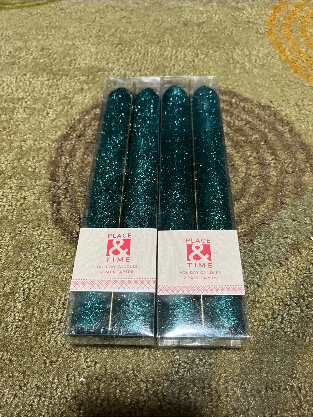 Teal Glitter Taper Candles - 2 Pack(2)